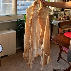 Women’s sleeveless oatlmeal woven/lace cardigan